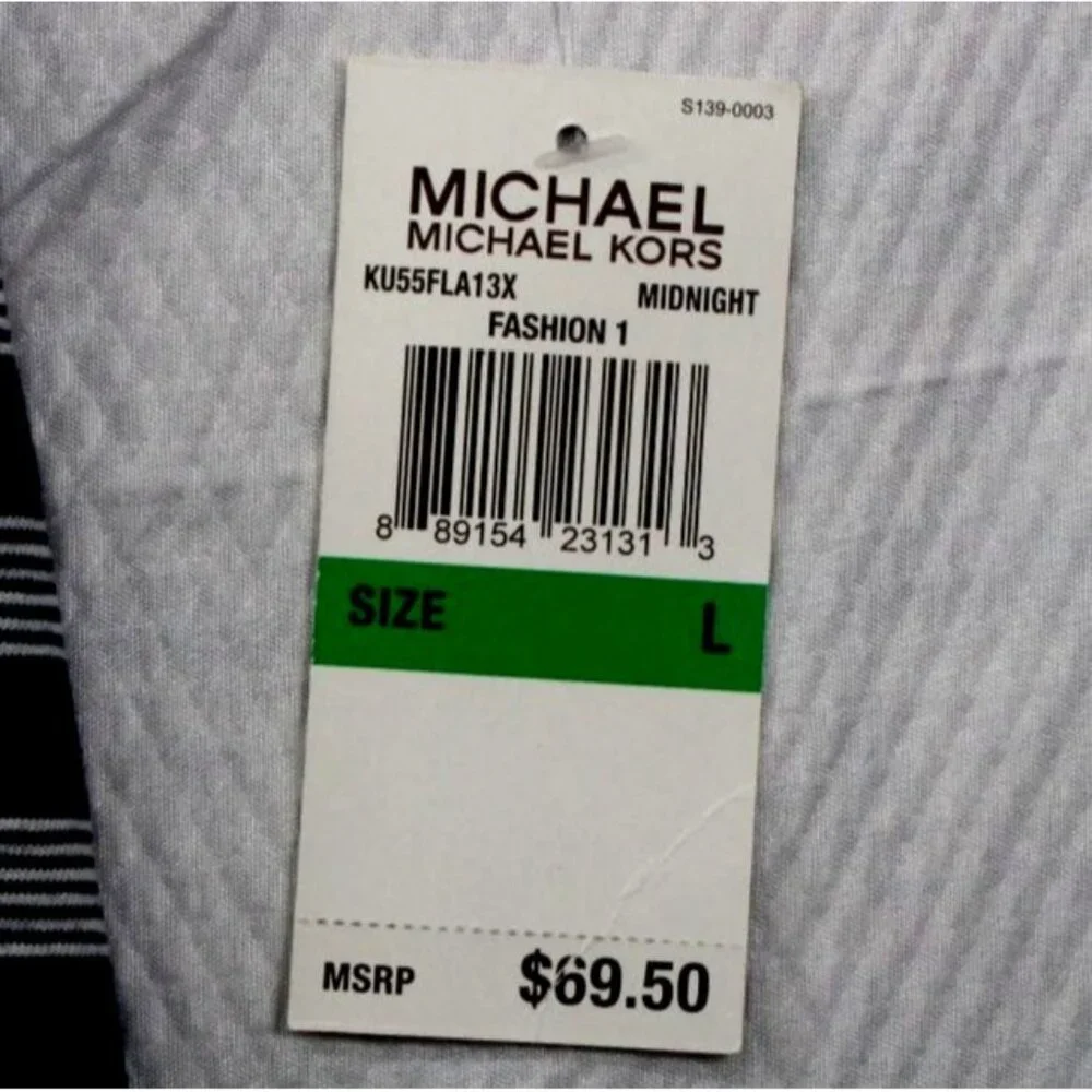 NWT Michael Kors Mens Striped Polo Shirt Large Midnight Blue‎ Cotton